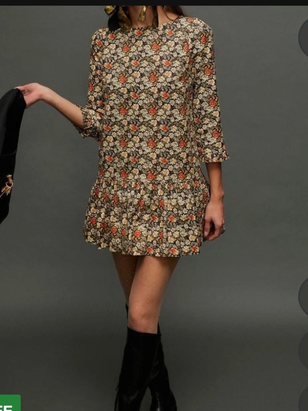 Free People Black Floral Mini Skirt with Orange and Cream Accents